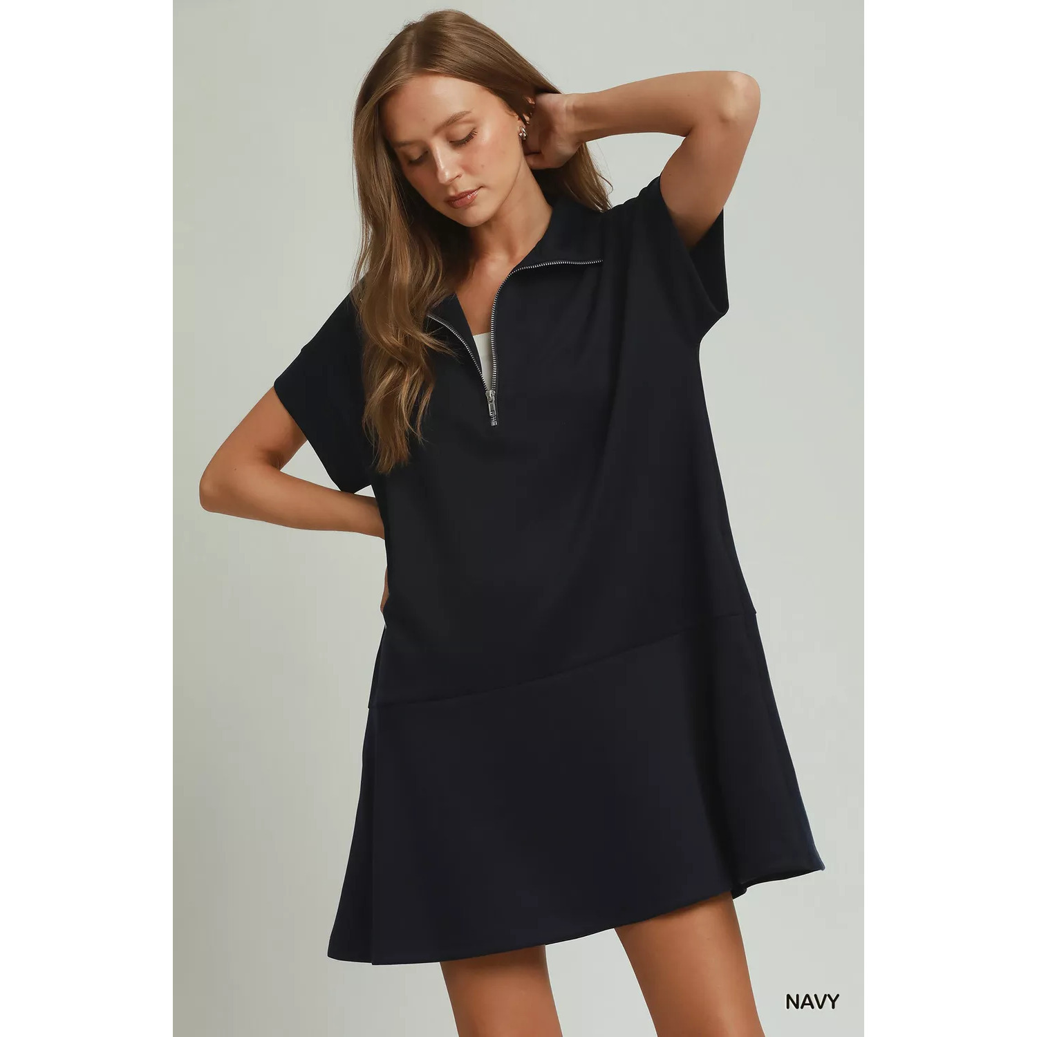 Umgee Collared Quarter Zip Dress With Size Pocket